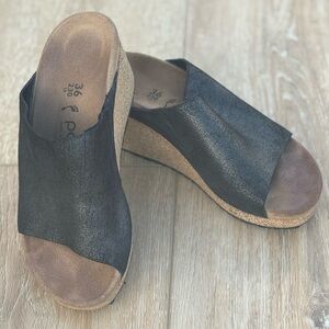 Papillio Black Suede Open-Toe Slide Mules